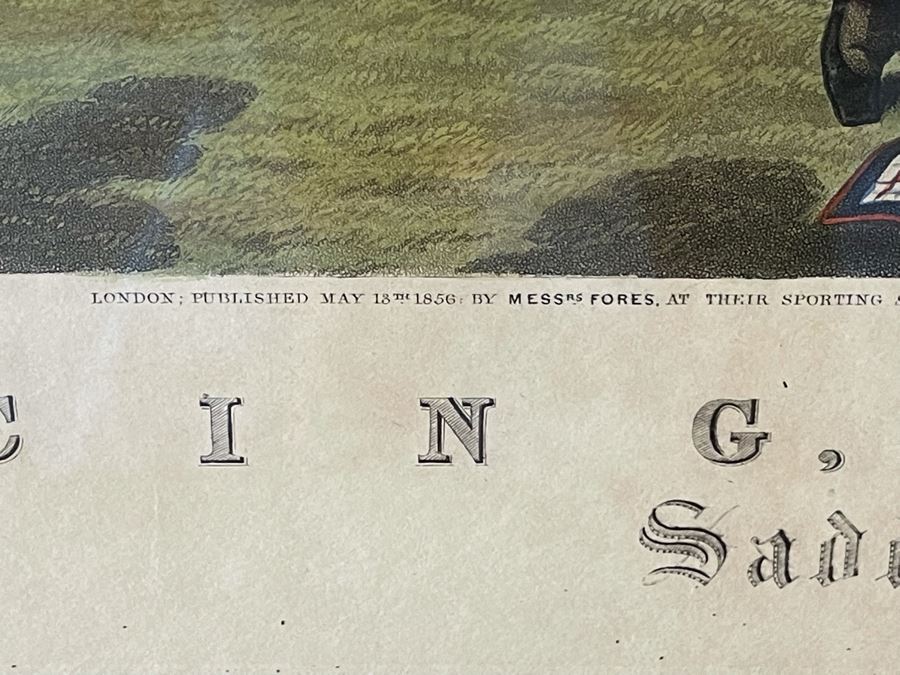 Framed Engraving: Racing, Plate 1 'Saddling' Fores's National Sports Painted By J.F. Herring Engraved By J. Harris & C. Quentery 43 X 24 [Photo 6]