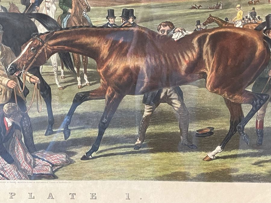 Framed Engraving: Racing, Plate 1 'Saddling' Fores's National Sports Painted By J.F. Herring Engraved By J. Harris & C. Quentery 43 X 24 [Photo 13]