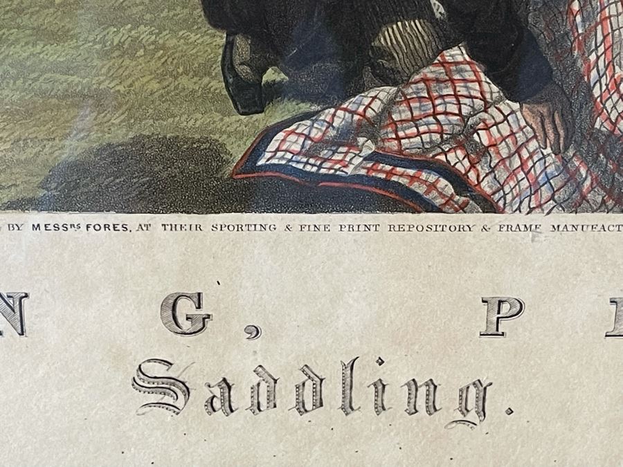 Framed Engraving: Racing, Plate 1 'Saddling' Fores's National Sports Painted By J.F. Herring Engraved By J. Harris & C. Quentery 43 X 24 [Photo 7]