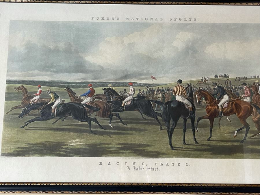 Framed Engraving: Racing, Plate 2 'A False Start' Fores's National Sports Painted By J.F. Herring Engraved By J. Harris & W. Summers 43 X 24 [Photo 1]