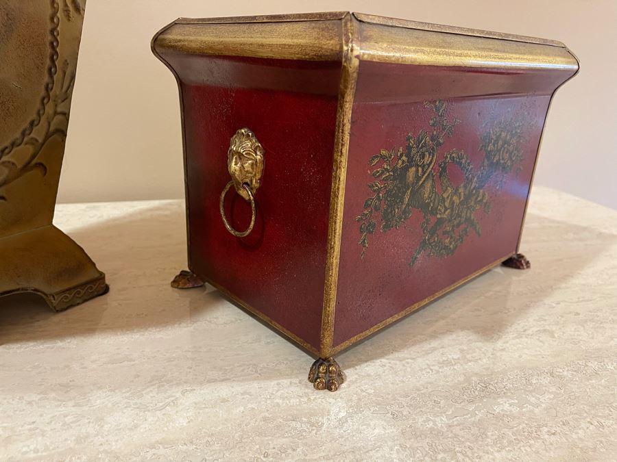 JUST ADDED - (2) Footed Metal Planters And (1) Metal Vase 17H [Photo 5]