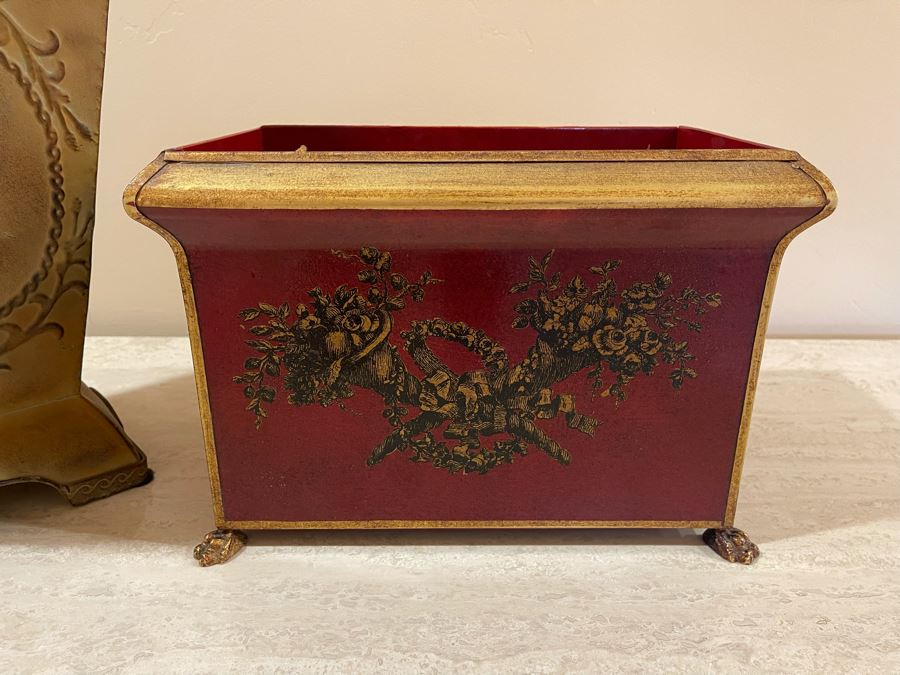 JUST ADDED - (2) Footed Metal Planters And (1) Metal Vase 17H [Photo 3]