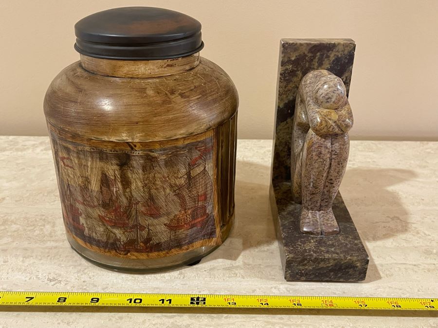 JUST ADDED - Carved Marble Bookend And Decorative Jar [Photo 6]