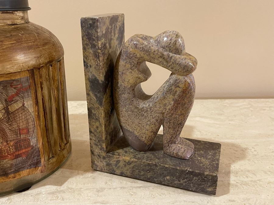 JUST ADDED - Carved Marble Bookend And Decorative Jar [Photo 5]