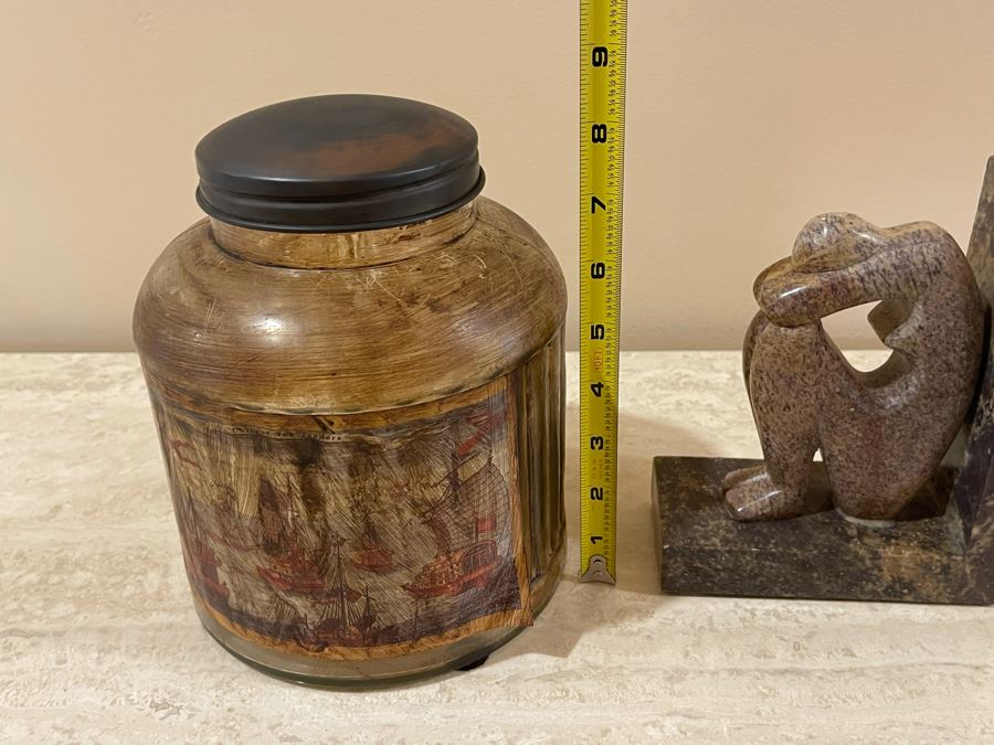 JUST ADDED - Carved Marble Bookend And Decorative Jar [Photo 10]
