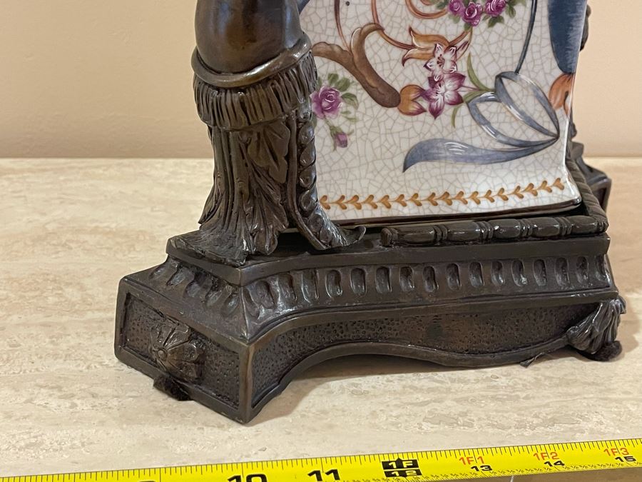 JUST ADDED - Castilian Metal And Porcelain Lidded Jar Flanked By Pair Of Cherubs 12W X 9D X 12H [Photo 7]