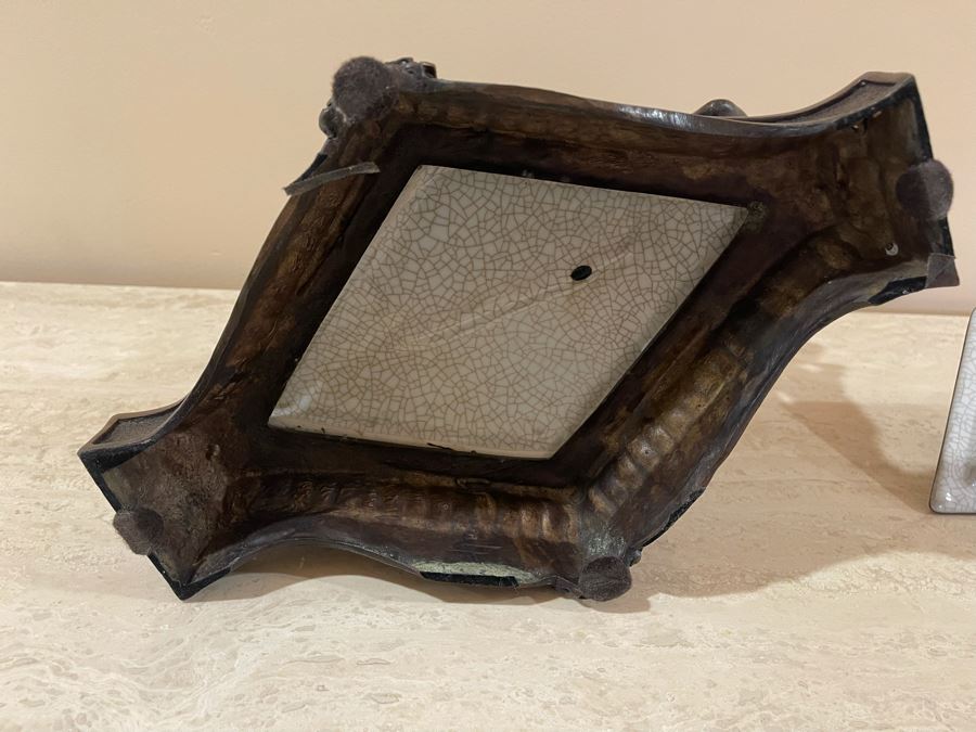 JUST ADDED - Castilian Metal And Porcelain Lidded Jar Flanked By Pair Of Cherubs 12W X 9D X 12H [Photo 13]