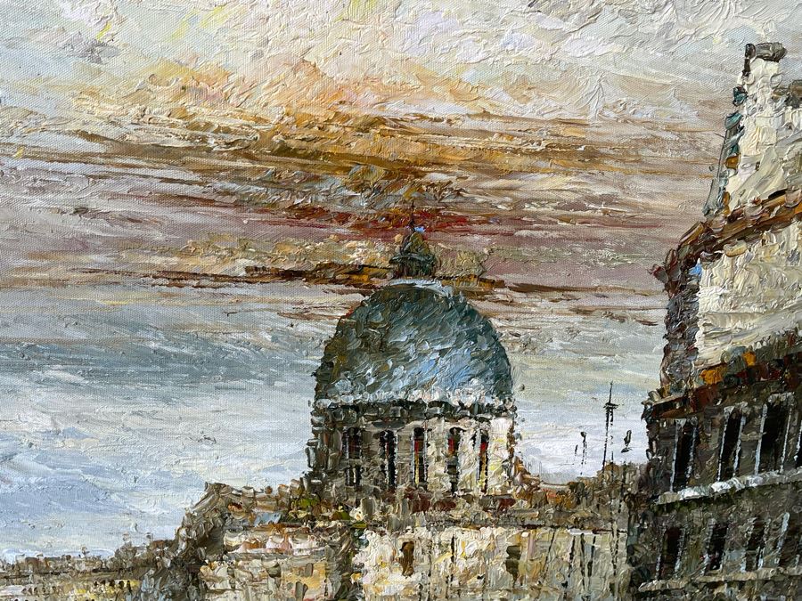 JUST ADDED - Large Framed Original Oil Painting On 4' X 3' Canvas Of Venetian Canal Scene With Certificate Of Authenticity [Photo 8]