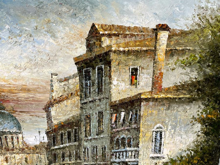 JUST ADDED - Large Framed Original Oil Painting On 4' X 3' Canvas Of Venetian Canal Scene With Certificate Of Authenticity [Photo 6]