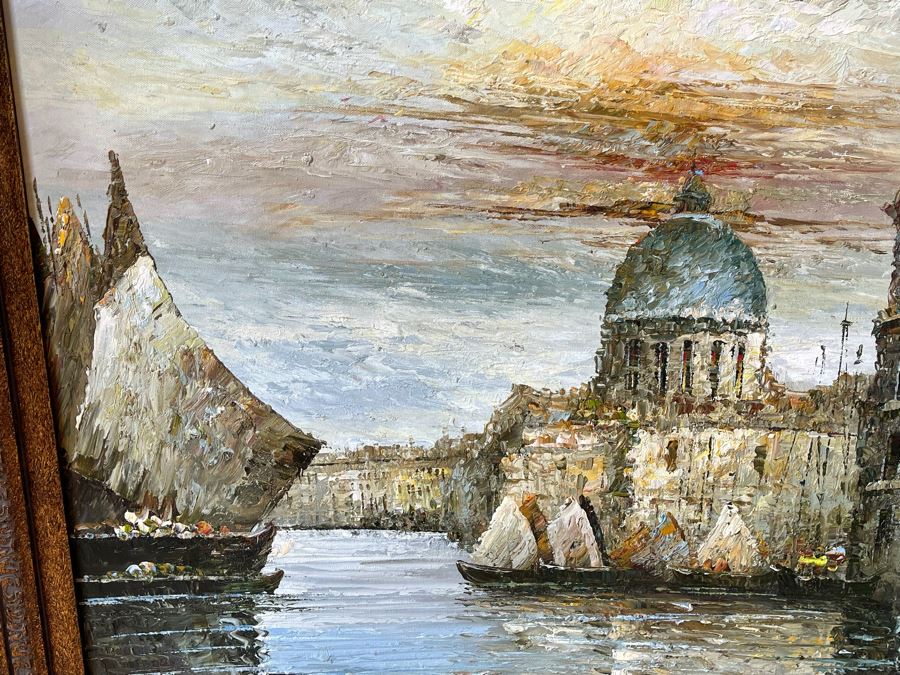 JUST ADDED - Large Framed Original Oil Painting On 4' X 3' Canvas Of Venetian Canal Scene With Certificate Of Authenticity [Photo 7]