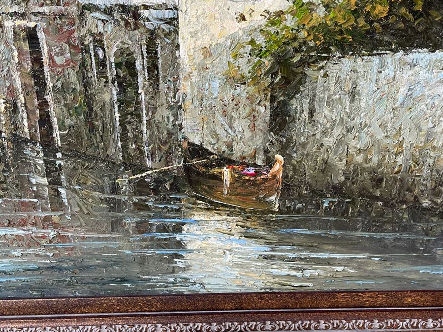 JUST ADDED - Large Framed Original Oil Painting On 4' X 3' Canvas Of Venetian Canal Scene With Certificate Of Authenticity [Photo 9]