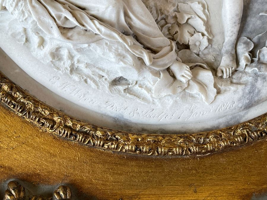 JUST ADDED - Antique Edward Wyon Relief Marble Wall Gilt Framed Plaque Perfugium Regibus 1848 12W X 12H [Photo 9]