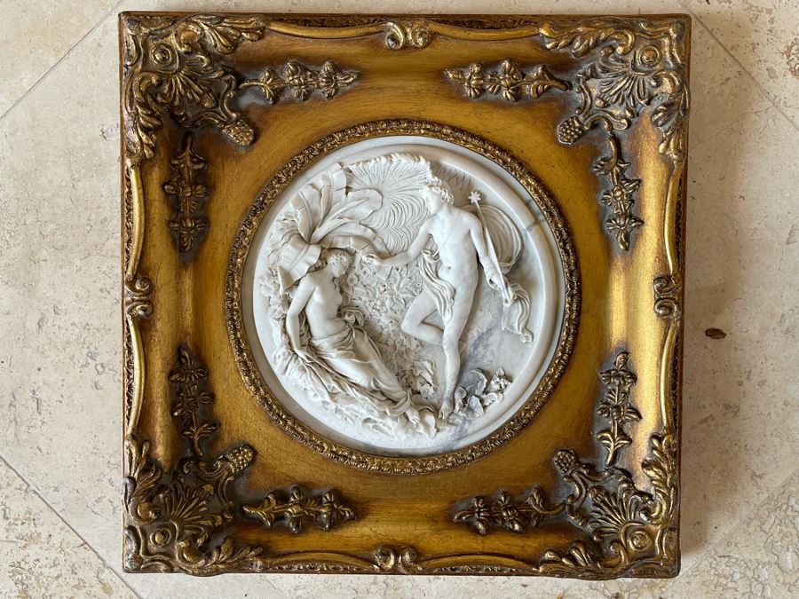 JUST ADDED - Antique Edward Wyon Relief Marble Wall Gilt Framed Plaque Perfugium Regibus 1848 12W X 12H [Photo 3]
