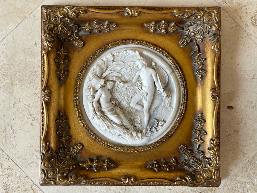 JUST ADDED - Antique Edward Wyon Relief Marble Wall Gilt Framed Plaque Perfugium Regibus 1848 12W X 12H [Photo 2]