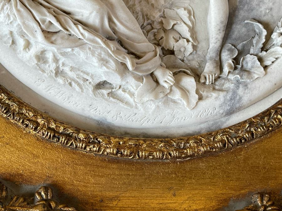 JUST ADDED - Antique Edward Wyon Relief Marble Wall Gilt Framed Plaque Perfugium Regibus 1848 12W X 12H [Photo 8]