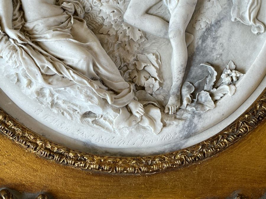 JUST ADDED - Antique Edward Wyon Relief Marble Wall Gilt Framed Plaque Perfugium Regibus 1848 12W X 12H [Photo 7]