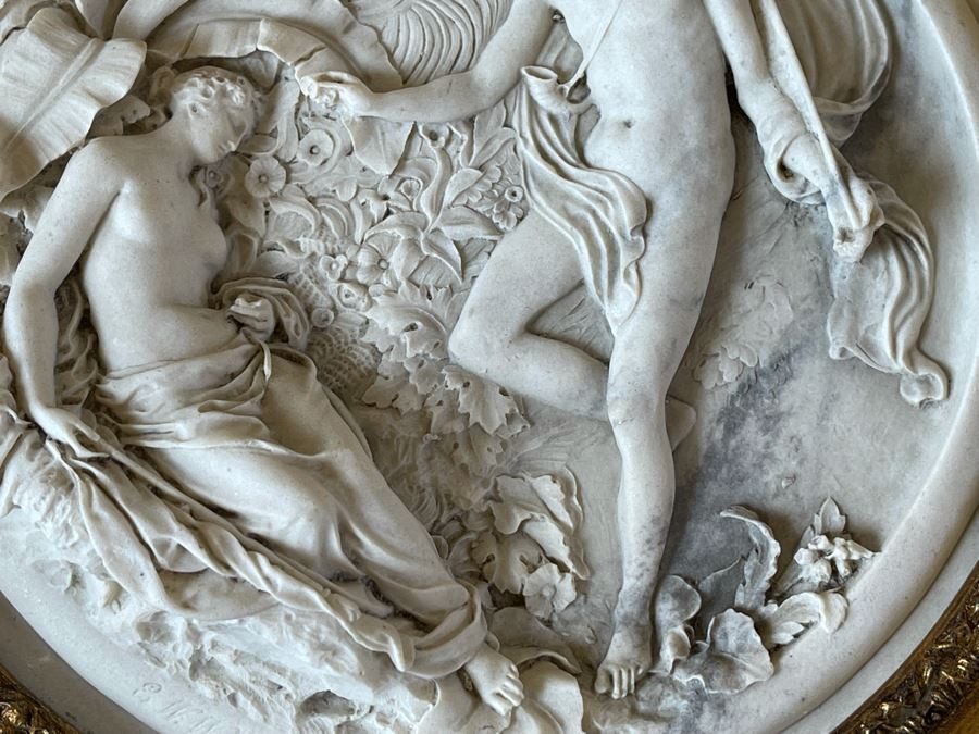 JUST ADDED - Antique Edward Wyon Relief Marble Wall Gilt Framed Plaque Perfugium Regibus 1848 12W X 12H [Photo 6]