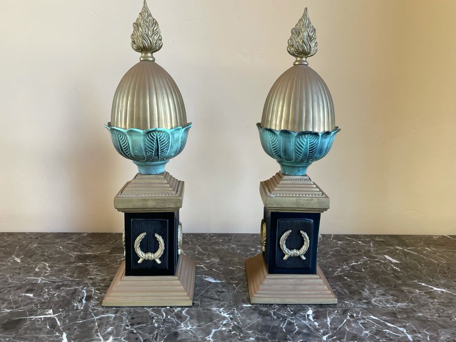 JUST ADDED - Pair Of Decorative Metal French Style Accent Pieces Made In India 16H [Photo 3]