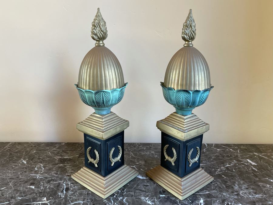 JUST ADDED - Pair Of Decorative Metal French Style Accent Pieces Made In India 16H [Photo 5]
