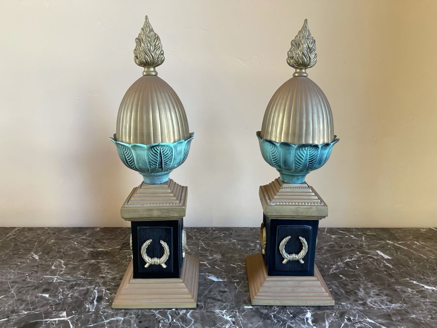 JUST ADDED - Pair Of Decorative Metal French Style Accent Pieces Made In India 16H [Photo 2]