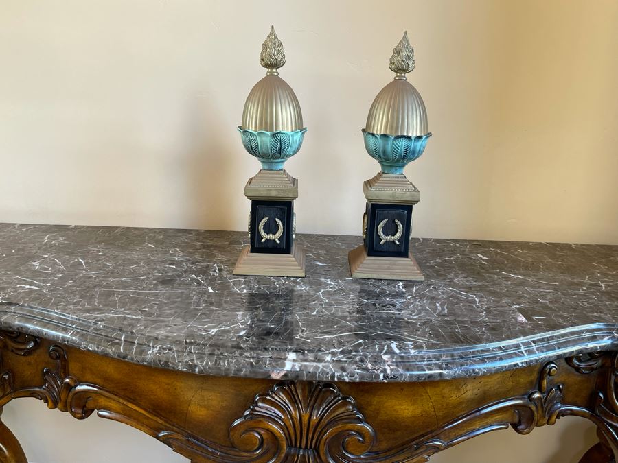 JUST ADDED - Pair Of Decorative Metal French Style Accent Pieces Made In India 16H [Photo 4]