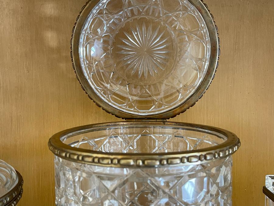 JUST ADDED - Set Of Three Metal Footed Crystal Boxes Made In Poland By Castilian Imports [Photo 7]
