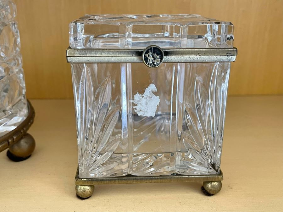JUST ADDED - Set Of Three Metal Footed Crystal Boxes Made In Poland By Castilian Imports [Photo 6]
