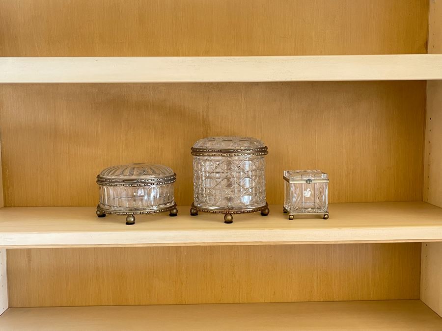 JUST ADDED - Set Of Three Metal Footed Crystal Boxes Made In Poland By Castilian Imports [Photo 2]
