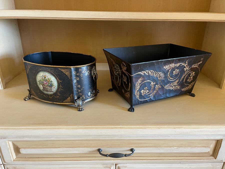 JUST ADDED - Pair Of Footed Metal Planters [Photo 2]