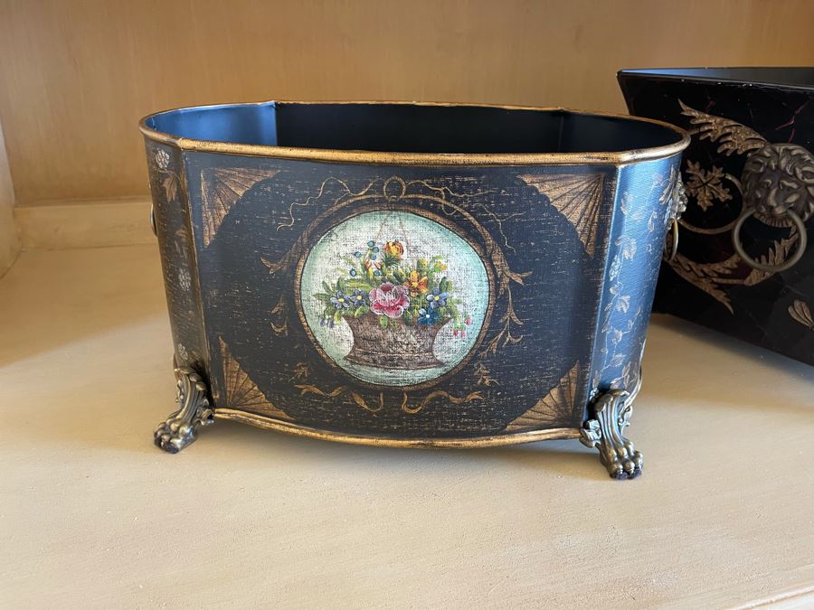 JUST ADDED - Pair Of Footed Metal Planters [Photo 3]