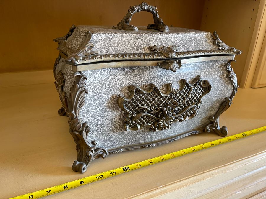 JUST ADDED - Heavy Ceramic And Metal Decorative Box By Castilian 15W X 10D X 11H [Photo 5]