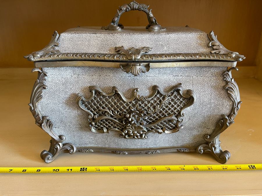 JUST ADDED - Heavy Ceramic And Metal Decorative Box By Castilian 15W X 10D X 11H [Photo 1]