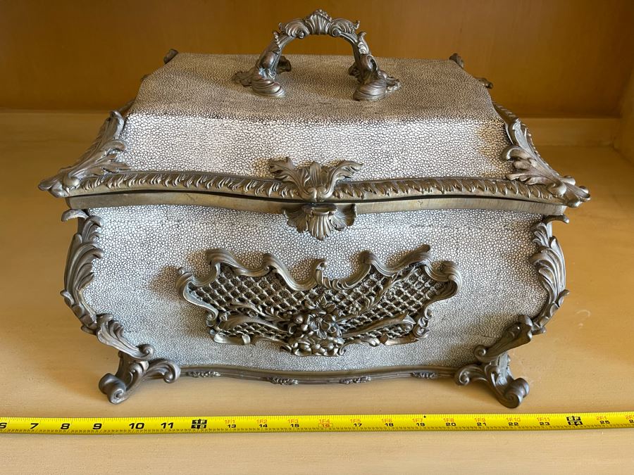 JUST ADDED - Heavy Ceramic And Metal Decorative Box By Castilian 15W X 10D X 11H [Photo 4]