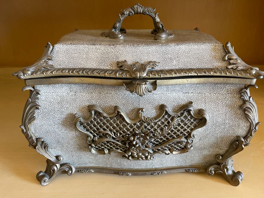 JUST ADDED - Heavy Ceramic And Metal Decorative Box By Castilian 15W X 10D X 11H [Photo 2]