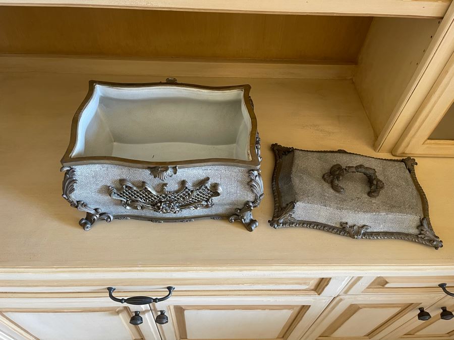 JUST ADDED - Heavy Ceramic And Metal Decorative Box By Castilian 15W X 10D X 11H [Photo 6]