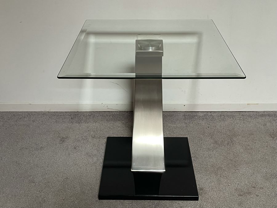 JUST ADDED - Contemporary Metal And Glass Side Table 22W X 24D X 24H [Photo 5]