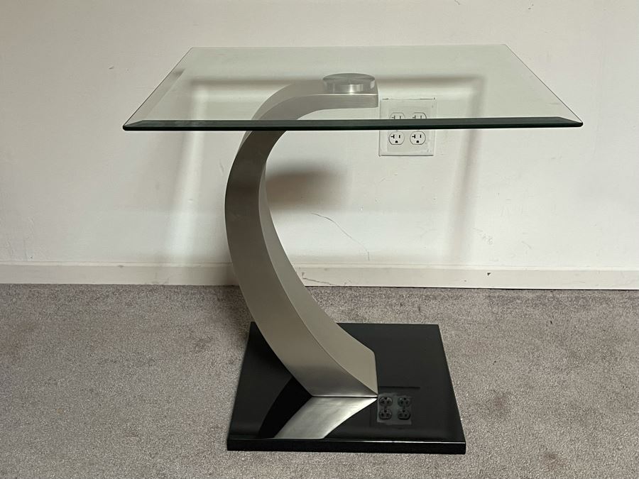 JUST ADDED - Contemporary Metal And Glass Side Table 22W X 24D X 24H [Photo 1]