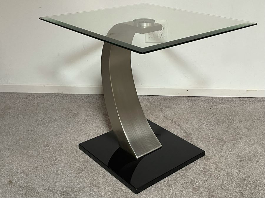 JUST ADDED - Contemporary Metal And Glass Side Table 22W X 24D X 24H [Photo 3]