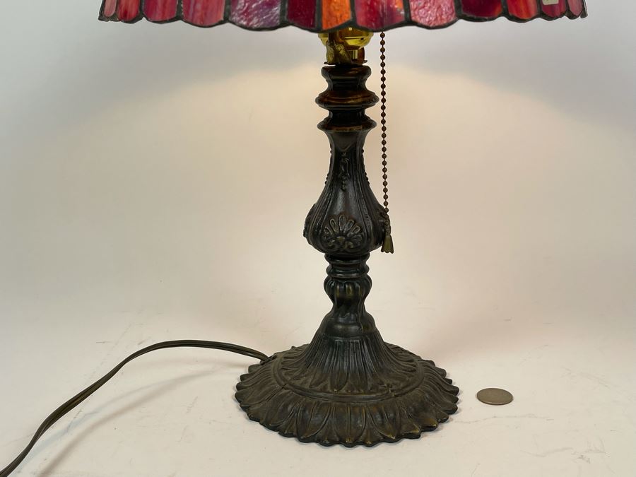 Contemporary Table Lamp With Stained Glass Dragonfly Shade And Metal Base 18H X 12W [Photo 8]