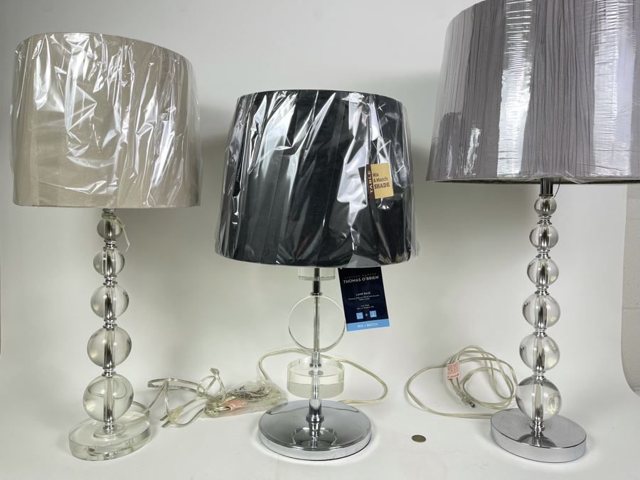 (3) Modern Table Lamps With Shades 22H-27H [Photo 1]