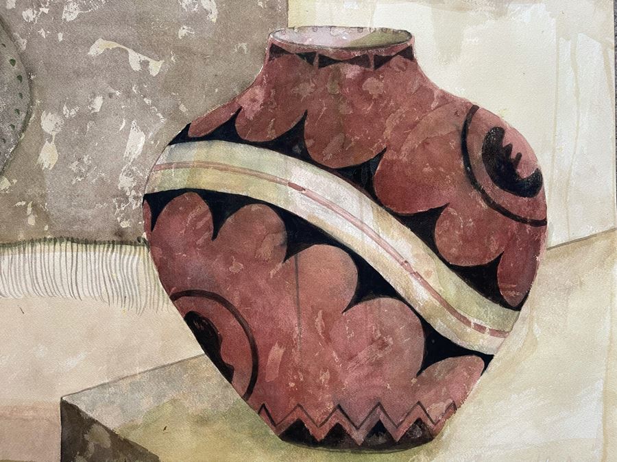 Original Jean Klafs Native American Pottery Watercolor Painting On Paper 24 X 18 [Photo 3]