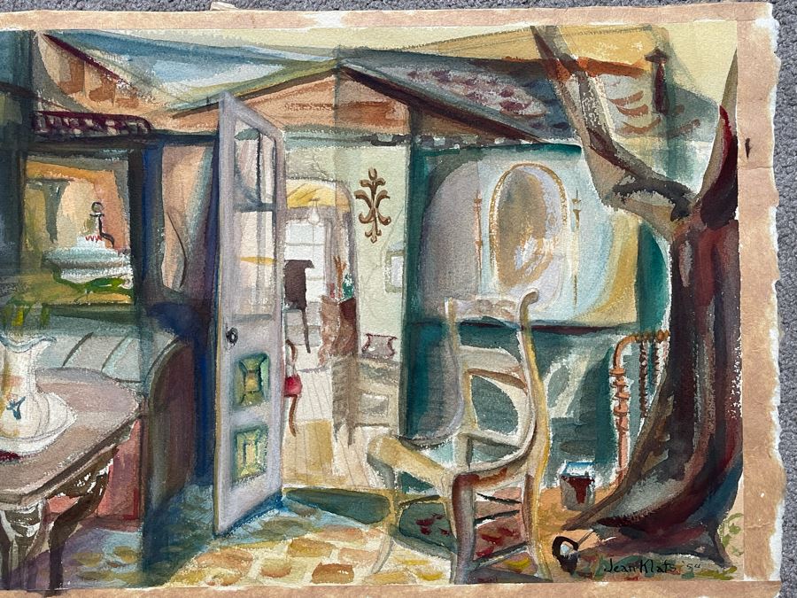 Vintage 1954 Original Jean Klafs Watercolor Painting On Paper 21 X 14 [Photo 4]