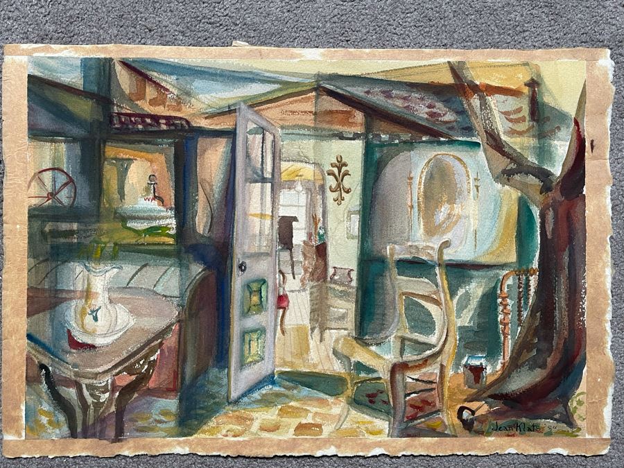 Vintage 1954 Original Jean Klafs Watercolor Painting On Paper 21 X 14 [Photo 2]
