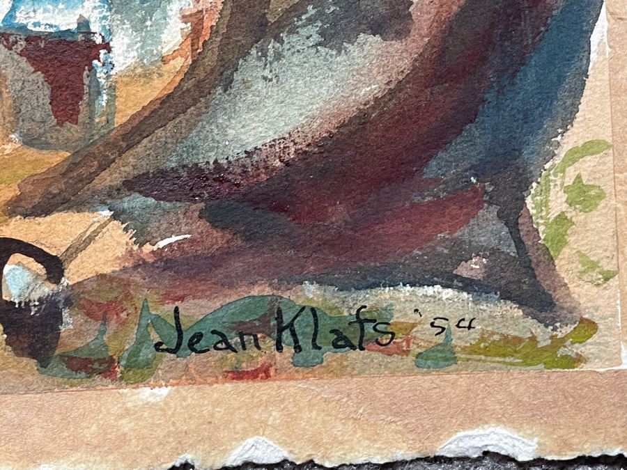 Vintage 1954 Original Jean Klafs Watercolor Painting On Paper 21 X 14 [Photo 5]