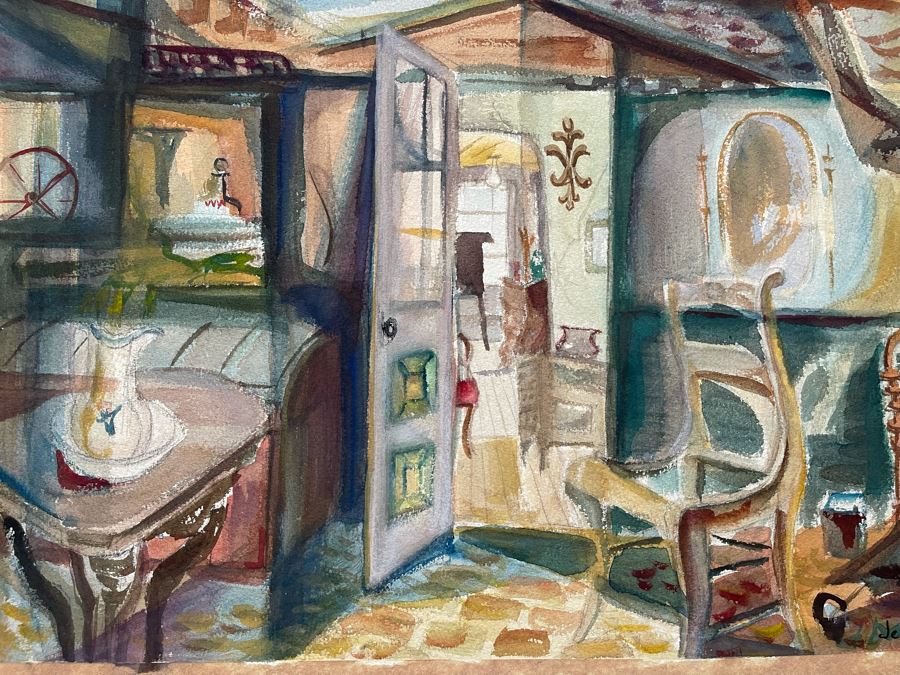 Vintage 1954 Original Jean Klafs Watercolor Painting On Paper 21 X 14 [Photo 6]