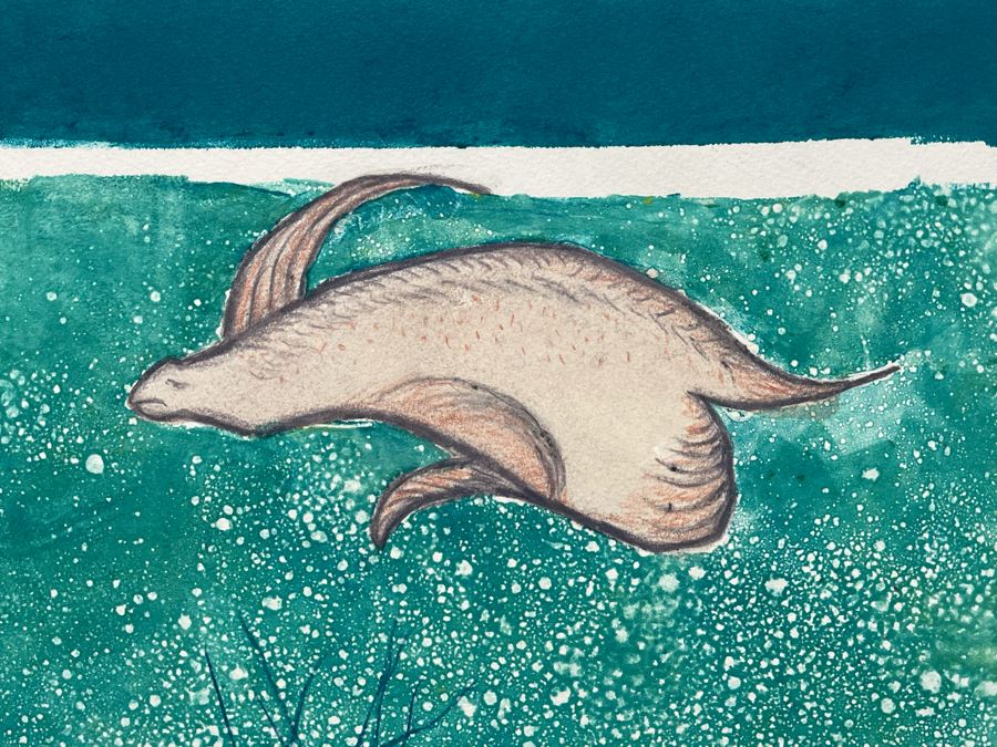 Original Jean Klafs Abstract Expressionist Monotype Of Seal On Paper 1 Of 1 12 X 9 [Photo 3]