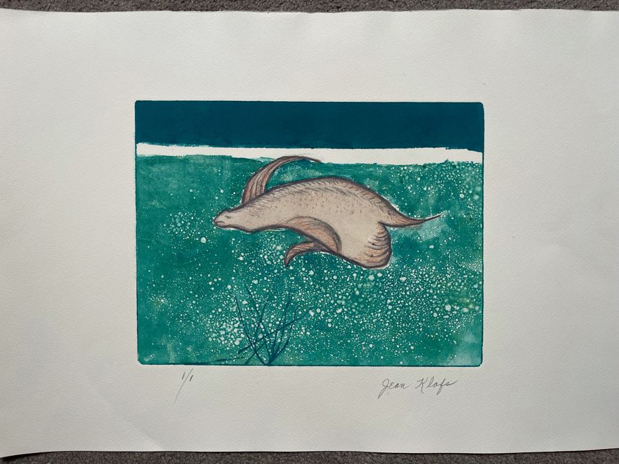 Original Jean Klafs Abstract Expressionist Monotype Of Seal On Paper 1 Of 1 12 X 9 [Photo 2]