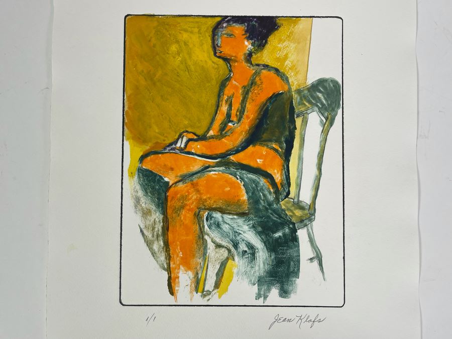 Original Jean Klafs Abstract Expressionist Monotype 1 Of 1 Of Woman On Paper 9 X 12