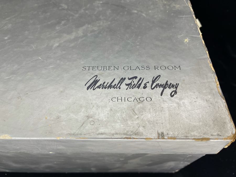 (12) Signed Steuben Clear Glass Stemware Bubble 4' Glasses With Original Boxes From Marshall Field & Company Steuben Glass Room [Photo 11]