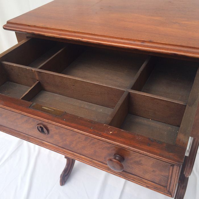 Antique Sewing Harp Table, Two Drawers, Mahogany [Photo 2]